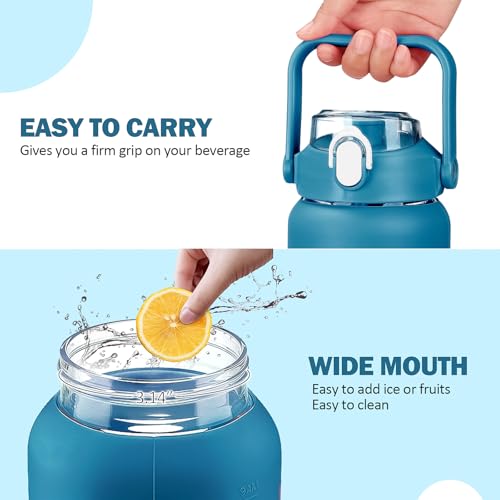 56oz Glass Water Bottles with Straw (Iron Blue / 56 Ounces)
