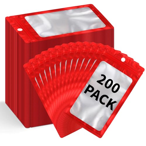 200 Pack Resealable Mylar Holographic Bags Food Storage Smell Proof Bags with Front Window Foil Packaging Pouch for Candy Sample Jewelry Small Business 4.13×5.91 Inch (200 Count)
