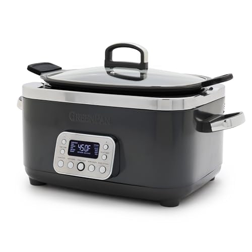 Elite 14-in-1 Nonstick 6QT Electric Slow Cooker, PFAS-Free Ceramic Multi-Cooker, In-Pot Browning, Dishwasher Safe Lid & Removable Crock, Stainless Steel Steamer, Silicone Handles, Graphite (6 Quarts / Graphite)
