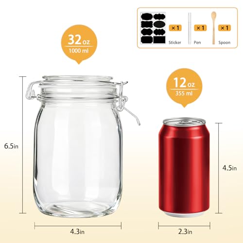 32oz Set of 4 Glass Kitchen Storage Canister Mason Jars with Lids (32oz*4-round)