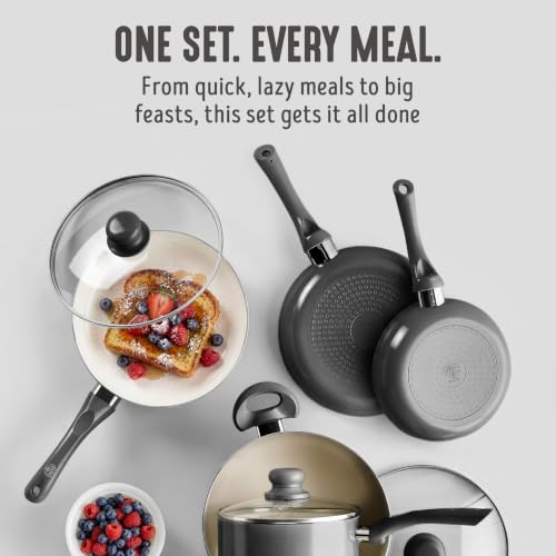 16pc Ceramic Nonstick Pots & Pans Cookware Set (16 Piece Cookware Set / Bloom / Graphite Black)