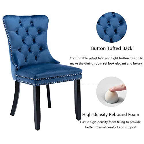 Blue Velvet Dining Chairs Set of 2 (Blue)