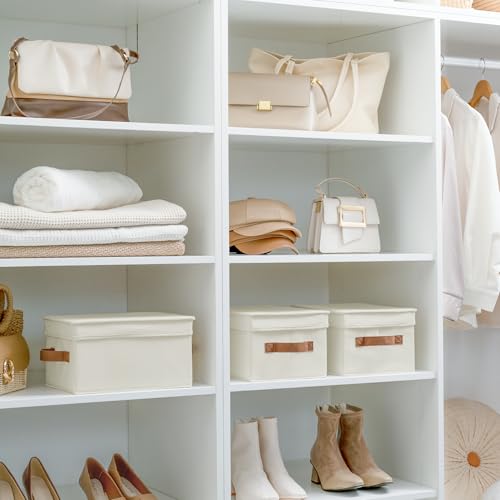 Fabric Storage Bins with Lids (Ivory / Medium)