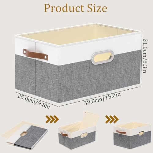 Collapsible Fabric Storage Bins (15.0x9.8x8.3inch(6-Pack) / White/Grey)