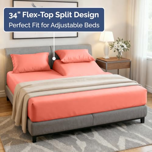 Flex Top Split Head King 4 Piece Sheet Set (28 - Coral / Split Head/Flex Top)