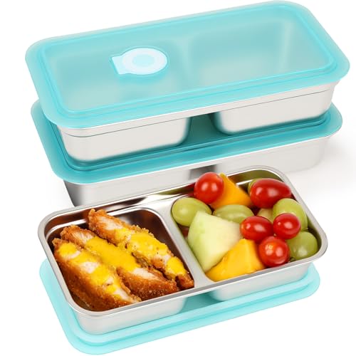 3 Pack Stainless Steel Snack Containers with Lids (3PCS-BLUE)