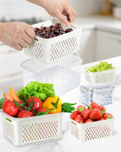 4 Pack Fruit Storage Containers for Fridge Fresh Berry Keeper with Colander (4 Pack-S Produce Savers)