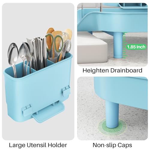 Expandable Dish Drying Rack for Small Kitchen Counter (Blue)