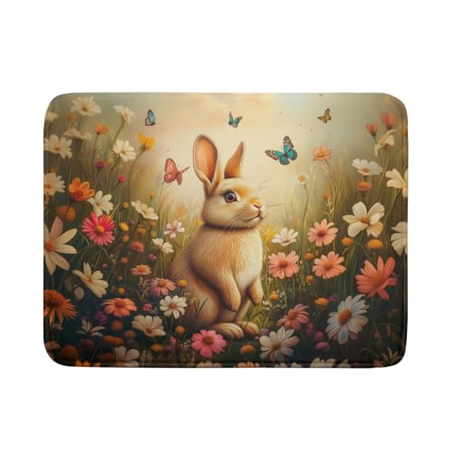 Easter Bunny Dish Drying Mat Flower Butterfly Kitchen Drainer Mat 18x24 inch Absorbent Reversible Dish Rack Pad for Counter Tabletop Decor (Easter Bunny Flower / 18" x 24")