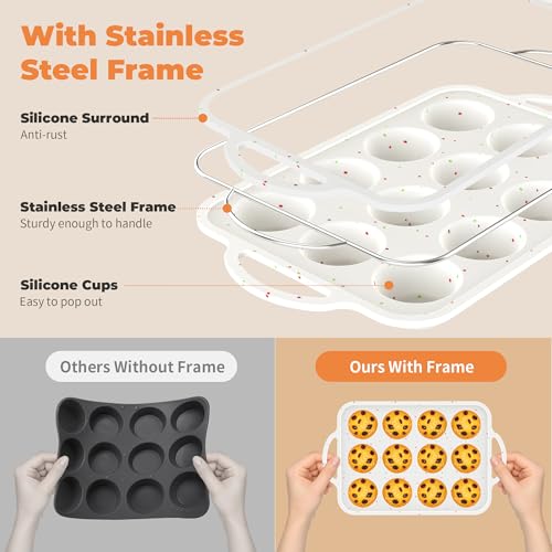 2Pack Silicone Muffin Pan For Baking With Metal Reinforced Frame