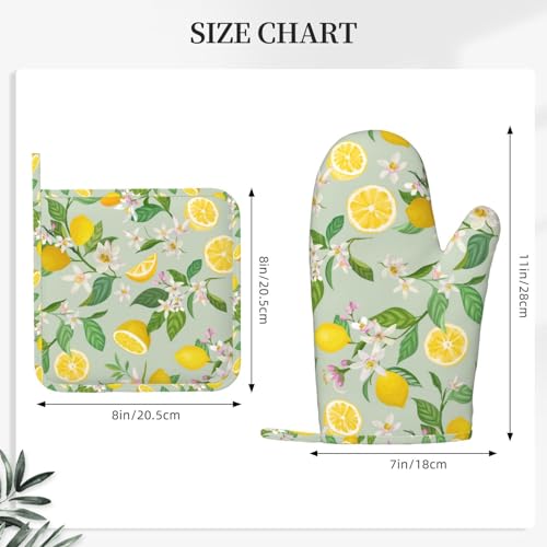 Lemon Oven Mitts Pot Holders Set Silicone Lemon Paper Yellow Citrus Fruit Lemons Kitchen Oven Mitts Heat Resistant Potholders Non (Lemon Yellow)