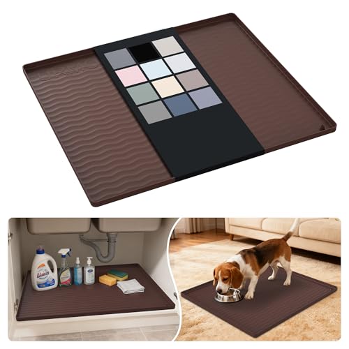 Waterproof Silicone Under Sink Mat 25'' x 22'' Shelf Liner for Kitchen and Bathroom (Brown / 22"W x 25"L)