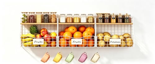 3 Pack Hanging Fruit Basket for Kitchen with Wood Lid (3pcs*11.81"*8.66"*10.63")
