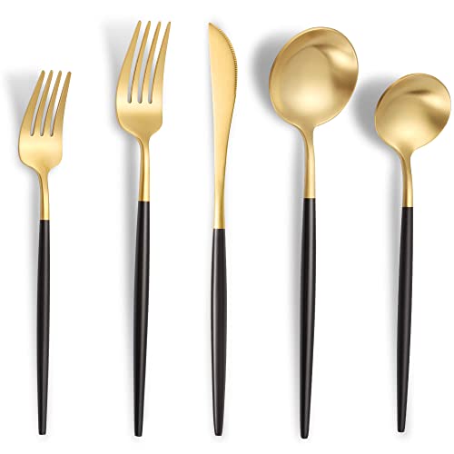 Matte Black Gold Silverware Set for 4 (Black/Gold / 20 Pieces Set)