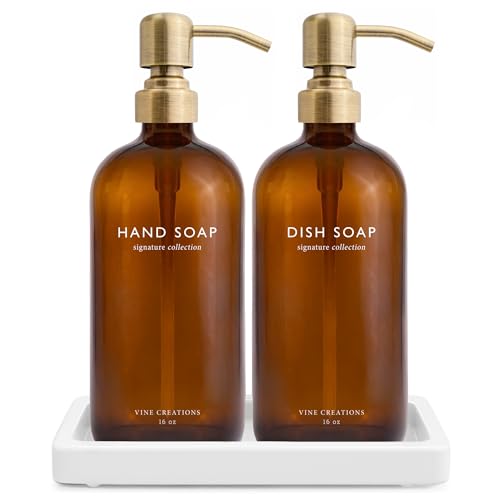 Amber Glass Soap Dispenser Set (Amber Bottle / Brushed Brass Pump)