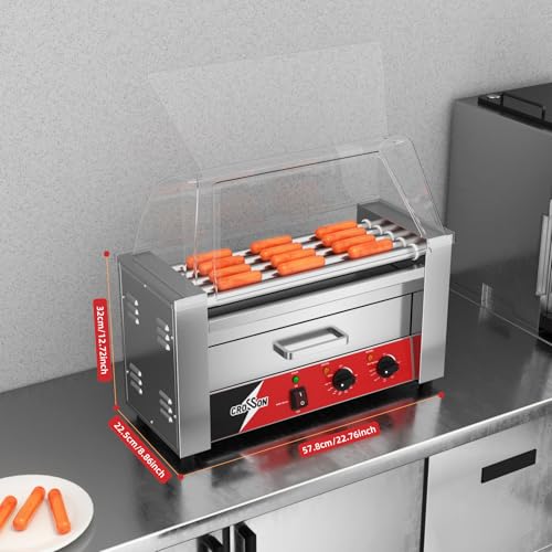 Hot Dog Roller 5 Rollers 12 Hot Dogs Capacity (5 Roller W/Cover &Bun Warmer)