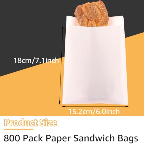 800 Pack Paper Sandwich Bags 8x6 inch Wax Paper Bags (White-800PCS / 8x6 inch)