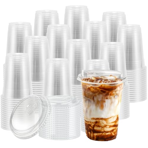 16 oz 500 Pack Clear Plastic Cups with Sip Lids (16oz-500Pack)