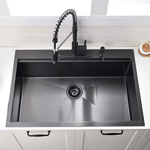 30 Inch Black Drop in Kitchen Sink (30"x 18" x 10" / Black)