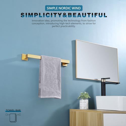 Bath Towel Bar Kitchen Dish Cloths Hanger 16 Inch Hand Towel Holder Stainless Steel Wall Mounted (Brushed Gold / 16-Inch)
