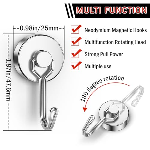 10 Pack Magnetic Hooks for Cruise Cabins (Silver / 0.98in)
