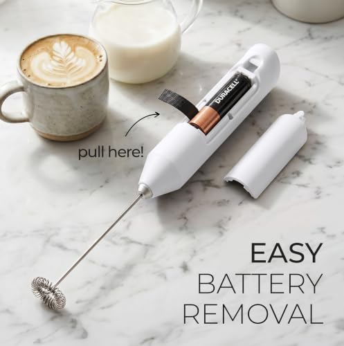 Powerful Milk Frother AA Batteries Included (White / Compact Frother + Batteries)