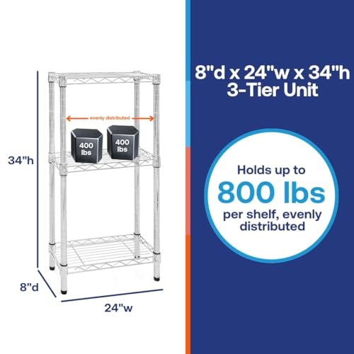 Shelving Inc. 8" d x 24" w Chrome Wire Shelving with 3 Tier Shelves (3 Count)