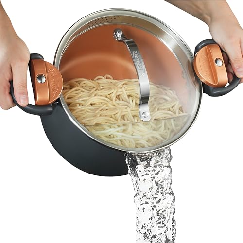 5 Quart Stock Pot Multipurpose Pasta Pot with Strainer Lid & Twist and Lock Handles (5 Quarts)