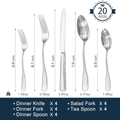20 Piece Silverware Set for 4 (20-piece / Silver)
