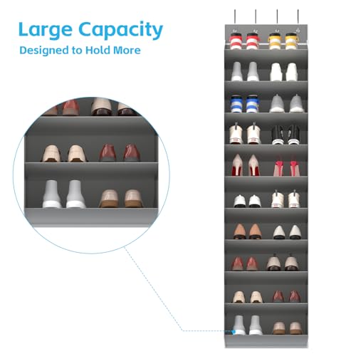 10 Tiers Large Size Over Door Shoe Organizer Storage (Grey-10 cell)