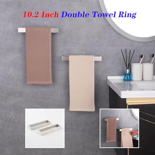 Modern Towel Holder Square Style Brushed Stainless Steel Towel Hanger Towel Ring for Bathroom Wall Mount 2 Pack HG1716 (Brushed)