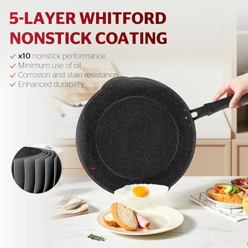 10 Inch Non Stick Deep Frying Pan with Double Pour Spouts (Aluminum)