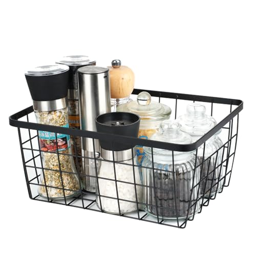Kitchen Metal Wire Baskets with Handles Food Storage Organizer (Black / 2 Pack New Small)