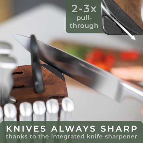 Knife Set 11pcs Kitchen Knife Set with Block and Integrated Sharpener