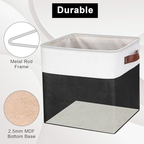 Collapsible Fabric Storage Cubes 11x11 Cube Storage Bins (Black / Off-White / Cube - 11"x11"x11")