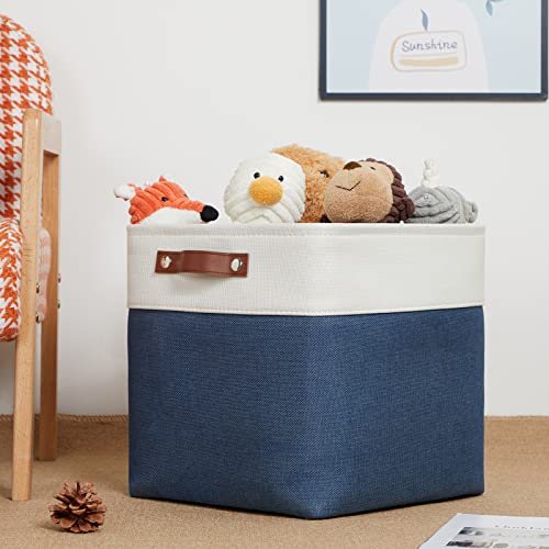 Foldable Storage Cubes 12 x 12 Organizer Bins (White&Blue / M-12"x 12"x12")