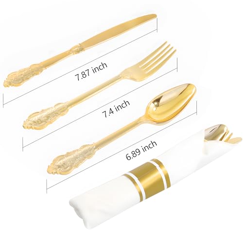 400PCS Gold Wrapped Silverware Disposable Fancy for Parties Weddings (Gold - Fancy)