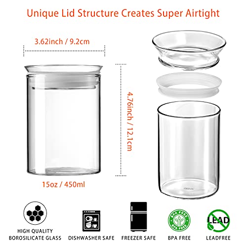 15oz Glass Jars with Airtight Lid (Clear / 3-15oz 2Pack)