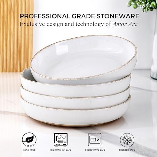 8.75'' Large Ceramic Pasta Bowls (White(8.75inch, Handbrush Rim))