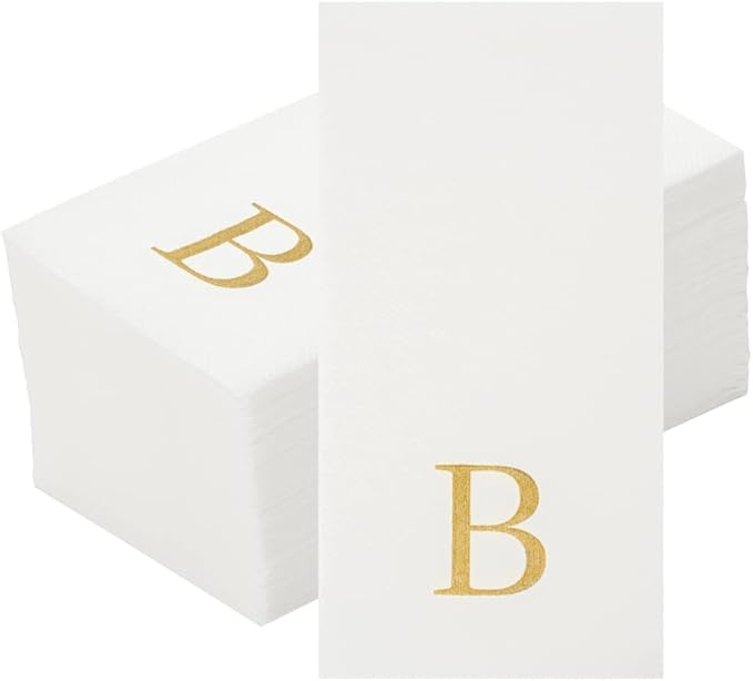 Luxenap 15.8 X 7.9 Inch Linen-Feel Guest Towels, 2000 Lettered Hand Towels - Gold Letter 'B', Sans Serif Font, White Paper Dinner Napkins, airlaid, For Restrooms And Tables - Restaurantware