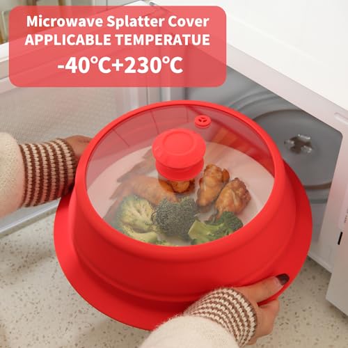 Microwave Splatter Silicone Cover Collapsible Steamer (10.5-11 inch / Red)