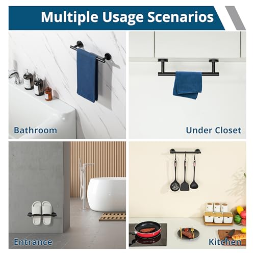 Matte Black Hand Towel Holder for Bathroom Wall (Matte Black / 12" (9" Hanging Length))