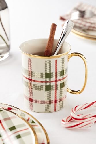 Holiday Plaid Christmas Porcelain Mug Set for 4 (Mugs, Set of 4)