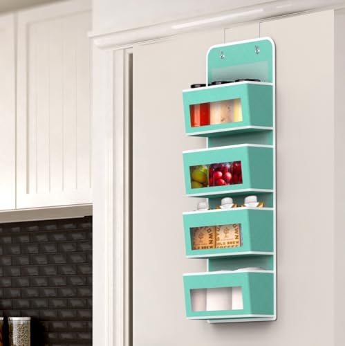 4 Clear Pocket Over Door Hanging Organizer (4 Pockets / Turquoise)