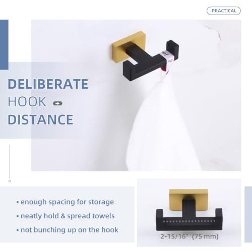 Double Towel Hook Black and Gold (2 Pack / Black & Gold)