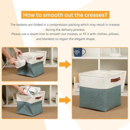 11x11 Cube Storage Bins for Organizer (White&Dark Green / S-11"x11"x11")