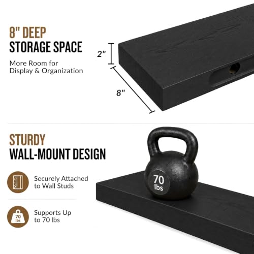 Rusitc Floating Shelves 48 inch Long 8 "deep Set of 2 (Black / 48'' x 8''x 2''(set of 2）)