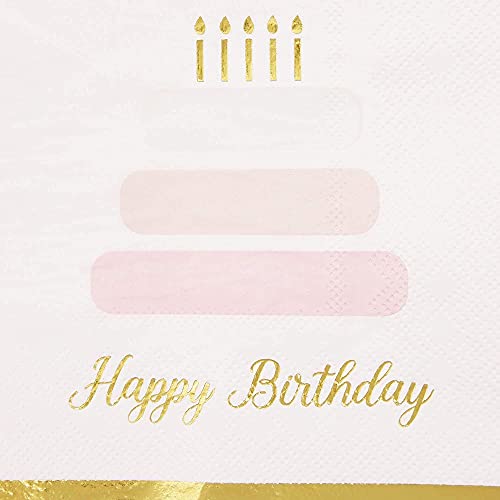 50 Pack Cake Theme Happy Birthday Napkins with Gold Foil Edges (50 Pack)