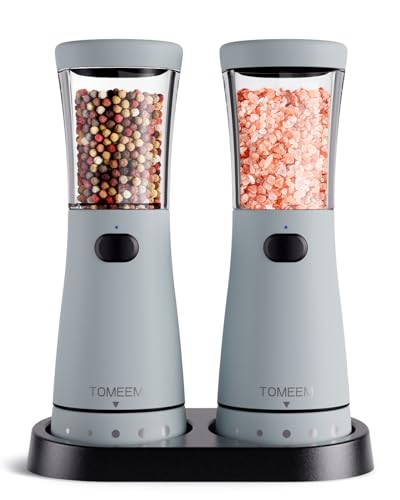 Electric Salt and Pepper Grinder Set with Storage Base (Light Blue)