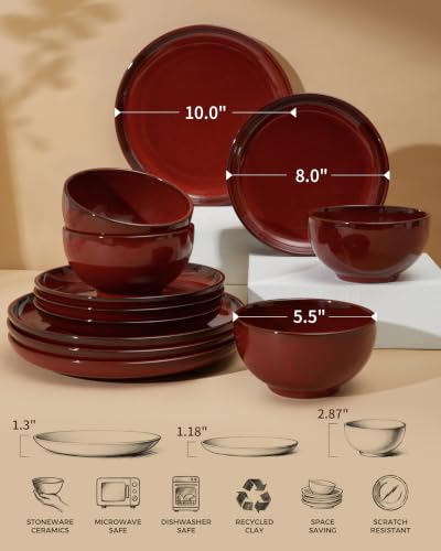 Stoneware Dinnerware Sets for 4 (Terracotta Red / Set (12pcs))